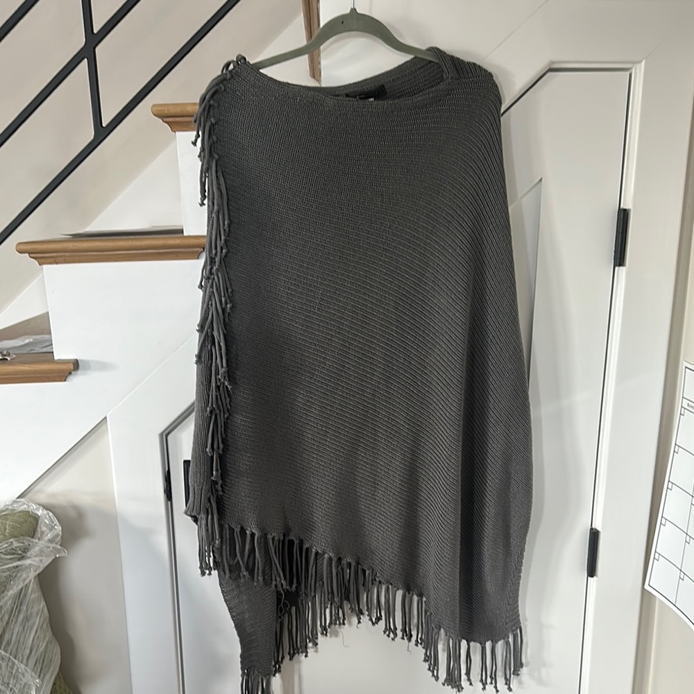 Gray Fringe Poncho